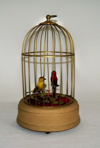 Mid - 1900s German Eschle Singing Birds Automaton In Brass Cage -,