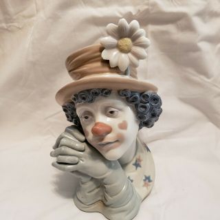 Lladro Melancholy Clown Head Bust Figurine/daisy Hat 5542 No Box
