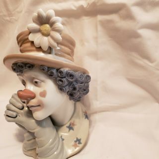 Lladro MELANCHOLY Clown Head Bust Figurine/DAISY HAT 5542 No Box 2