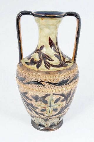 Doulton Lambeth Florence Barlow Baluster Vase Floral Design C.  1878 / 1st Quality