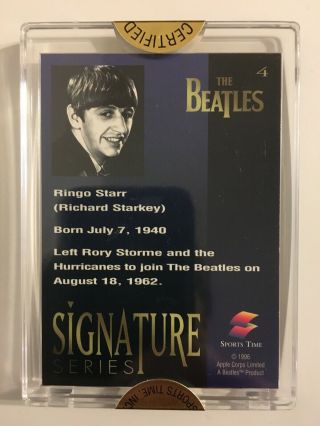 1996 SPORTS TIME BEATLES 24KT GOLD SIGNATURE CARD: Ringo Starr number 4 2