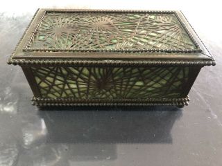 Tiffany Studios Metal And Glass Stamp Box