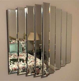 Vtg Mcm Modern Windsor Art Deco Brutalist 9 Panel Beveled Cascade Wall Mirror