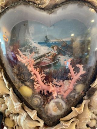 Victorian Sailor’s Valentine Shell Art Heart Glass Grace Darling Panorama