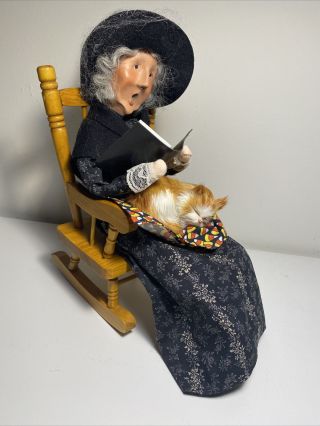 Htf Byers Choice Carolers Halloween Witch In Rocking Chair With Cat