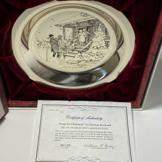 Franklin 1975 Rockwell Christmas Plate Solid Sterling Silver 6.  6oz With