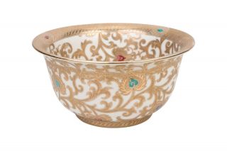 Chinese White And Gold Tapestry Porcelain Bowl 10 " Diameter