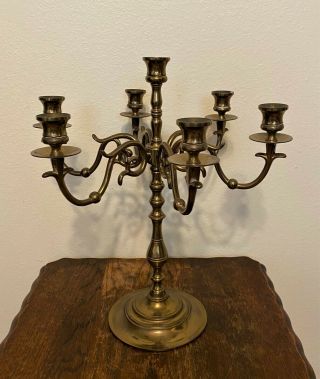 Vintage Heavy Solid Brass 6 Arm 7 Candle Candelabra - 15 " Tall