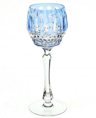 Faberge Xenia Azure Light Blue Cut To Clear Crystal Wine Goblet Signed 8.  25