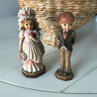 Vintage Hand Carved Wood Anri Bride & Groom Figurines 6.  5 " Tall