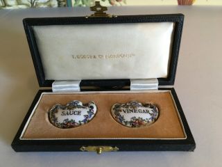English Crown Staffordshire Porcelain Hand Painted Sauce & Vinegar Tag Labels