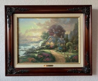 A Day Dawning Canvas Print By Thomas Kinkade In 21.  5” X 17.  5 Frame With