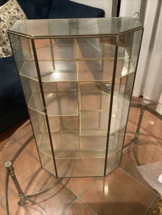 Vintage Glass & Brass Color Curio Display Cabinet 24”