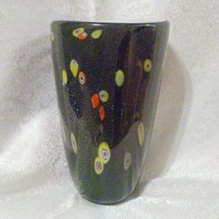 Vintage Murano Italy Hand Blown Black Art Glass Vase Large 15 "