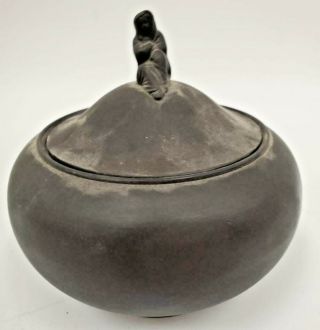Antique 19thc Art Nouveau Wedgwood Black Basalt 4.  5 " Sybil Finial Bowl Lid