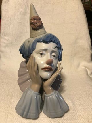 Lladro Retired 5129 Sad Jester Clown Head Bust Figure