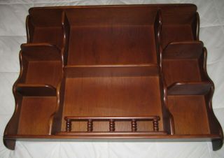 Vintage 9 - Tier Wood Wall Display Shelf W/railing & Plate Display Grooves