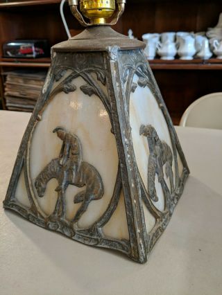 Vintage Antique End Of Trail Native American Indian Horse Slag Glass Lamp