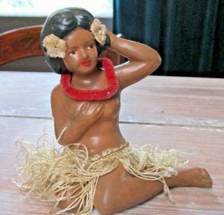 Rare Vintage Carnival Fair Prize Chalkware Nude Naked Pin - Up Hawaiian Hula Girl