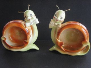 Vintage Enesco Snappy The Snail Spoon Rest / Ashtray Anthropomorphic Matched Set