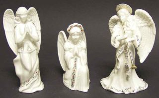 Lenox China Jewels Nativity Angels Set Of 3 - Praying,  Kneeling,  Trumpet - Boxed