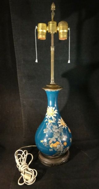 Large Antique Japanese Cloisonne Vase/lamp Conversion.  Floral Designs,  25” T.