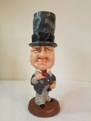 Wc Fields Vintage Big Head Chalkware Statue 15 1/2 " Top Hat Black And Grey Suit