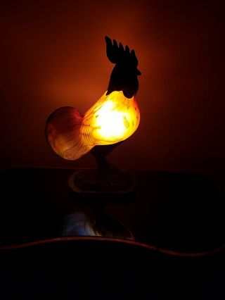 Rare 1997 Tin Chi Rooster Chicken Night Light Lamp Amber Glass,  Great