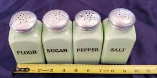 Vintage Green Milk Glass Salt & Pepper Sugar Flour Shakers Depression Jadeite