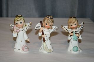 Set Of 3 Vintage Napcoware Angel Figurines Knitting Sweeping W Telephone C7361