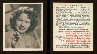 1948 Bowman Movie Stars 8 Jean Ruth Ex/ex,  Aa - 7083