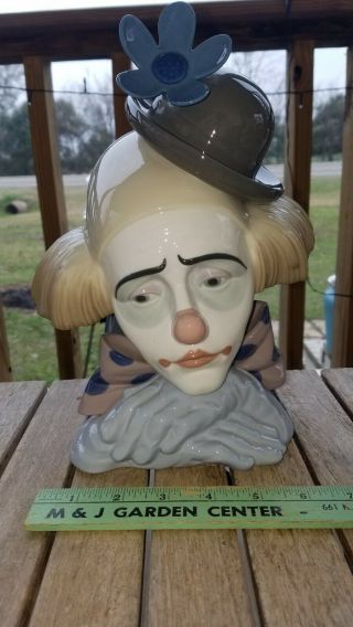 Retired Lladro 5130 “pensive Clown” Head Bust 10.  5” Sad Jester No Box Figurine