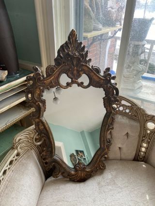 Vintage Ornate French Rococo Style Mirror Gilt 1970’s Composite Mid Century Chic