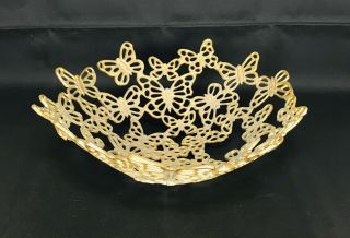 Vintage X - Large Brass/gold Tone Butterflies Decor Centerpiece Footed Bowl 19 "