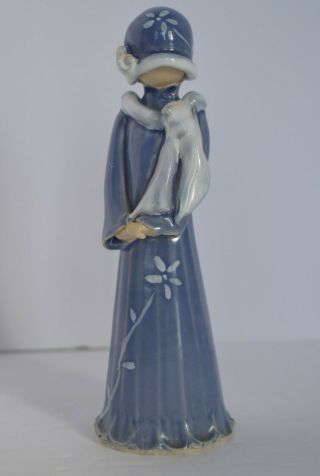 Louise Auger Lady Figurine Blue With White Flowers 5 5/8 Inches Signed Canada