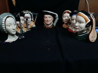 Royal Doulton King Henry Viii And 6 Wives Toby Mug Set