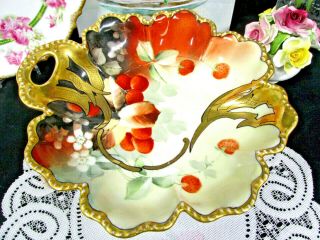 Haviland Limoges France Hand Painted Strawberry Bowl With Blossom Pickard