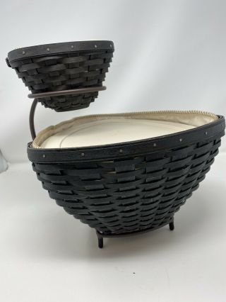 Longaberger Black Ebony Chip Dip Basket Combo Wrought Iron Stand Liners Lid