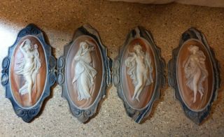 4 Neoclassical Goddesses Of Four Seasons Incolay Stone Cameo Plaques W Stickers