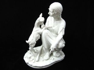 Dresden Reine Hardarbeit Porcelain Figurine - Lady With Goat