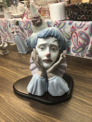 Lladro 5129 Sad Jester Clown Head Bust Figurine Gloss Figure