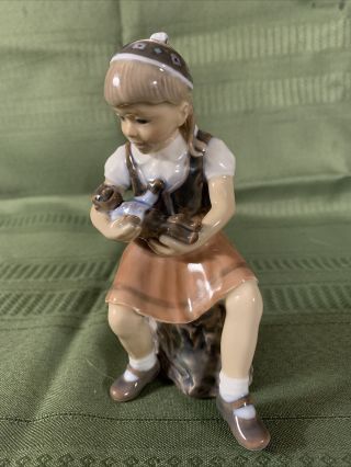 Dj Dahl Jensen Copenhagen Porcelain Girl With Teddy Bear 6.  5” Figurine 1295
