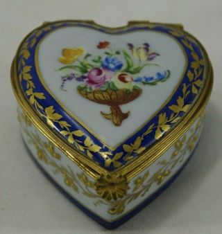 Le Tallec Limoges Heart Shaped Trinket Box Dresden Flowers Artist Signed