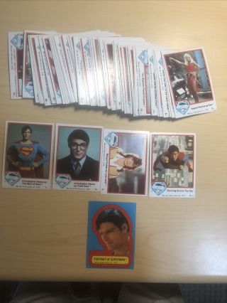 Superman The Movie Trading Card Set Complete Series Topps 1978 77 Cards; 1 Stick