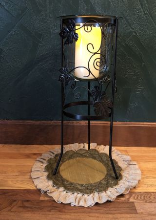 Partylite Seville 3 Wick Glass Candle Holder & Wrought Iron Stand W/timer Candle