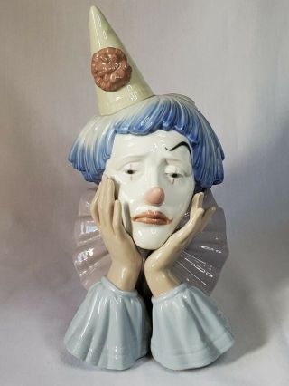 Lladro Porcelain Jester Head Sad Clown Bust Figurine 5129 Retired 1981 12 1/4 "