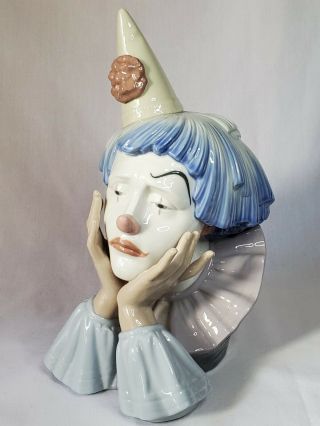 Lladro Porcelain Jester Head Sad Clown Bust Figurine 5129 Retired 1981 12 1/4 