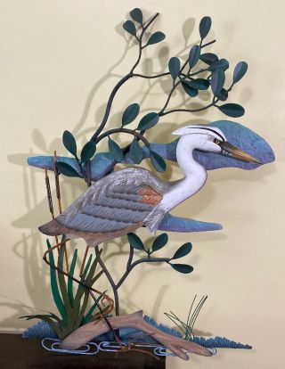 Great Blue Heron Wall Sculpture Coastal & Nautical Decor Wood & Metal 22 " X 29 "