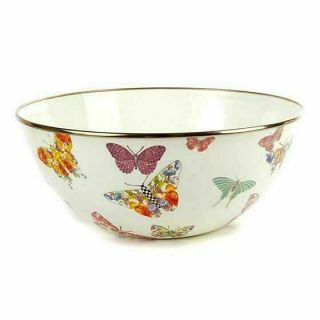 On Retired Mackenzie - Childs White Butterfly Garden Large Everyday Bowl Shi