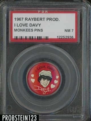1967 Raybert Production Monkees Pin I Love Davy Psa 7 Nm None Higher